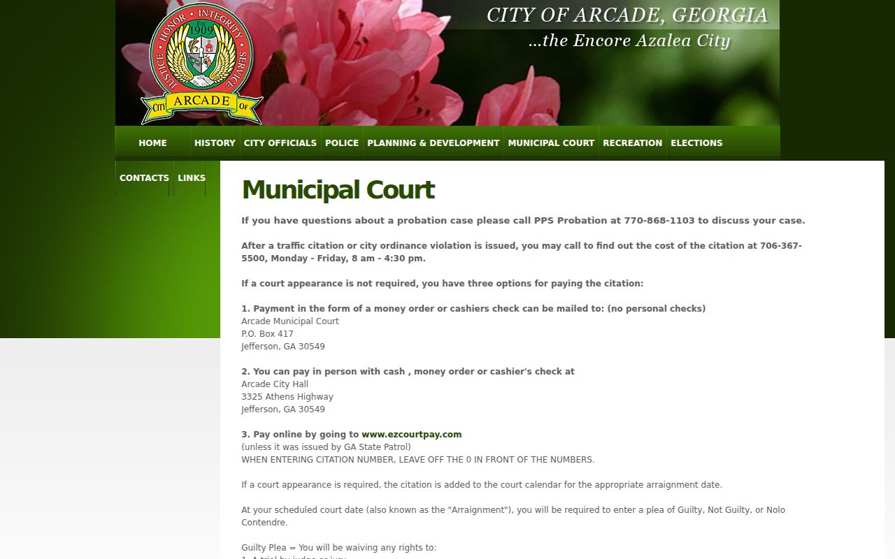 Arcade court docket plea and payment rules