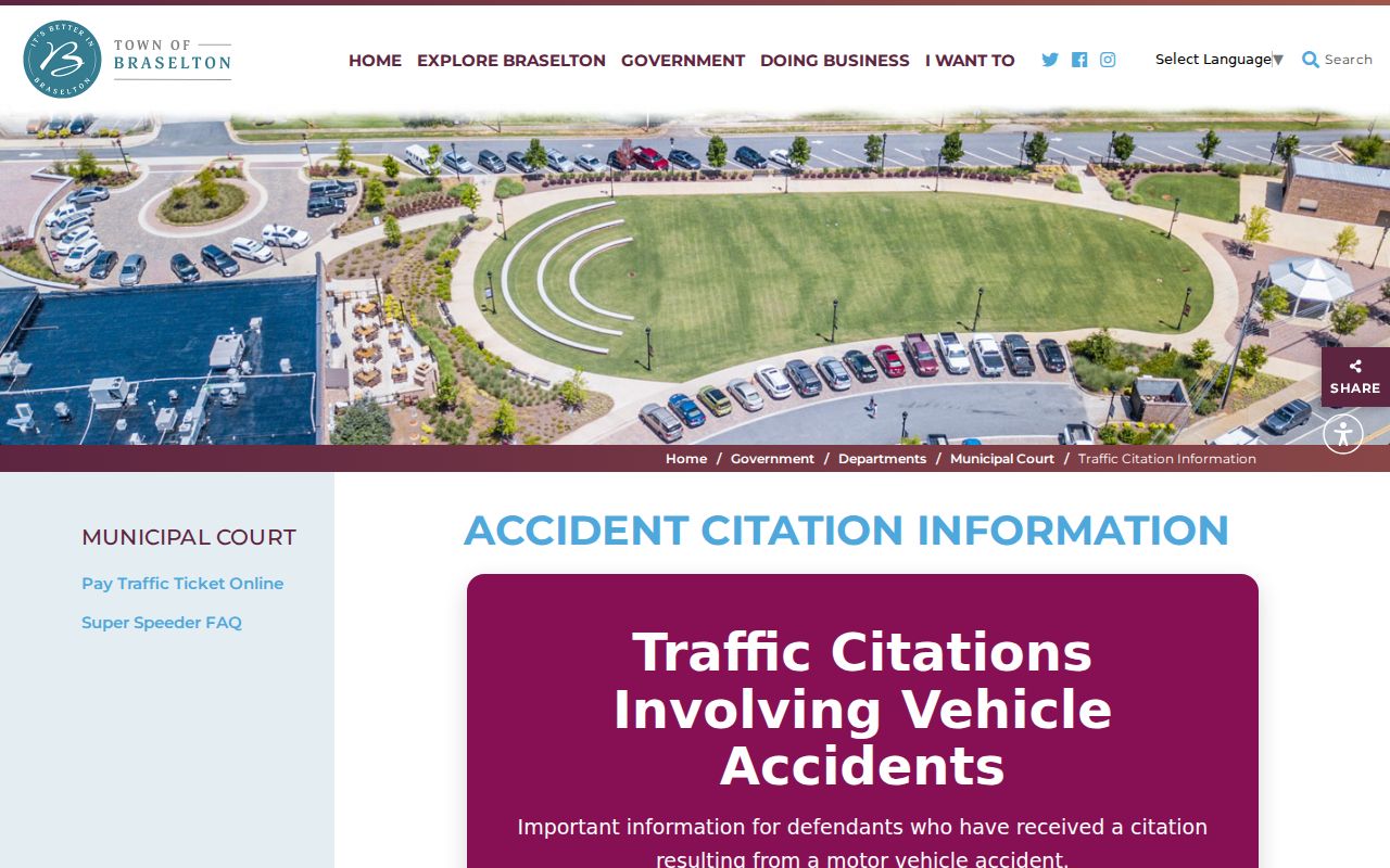 Braselton docket search accident citation instructions