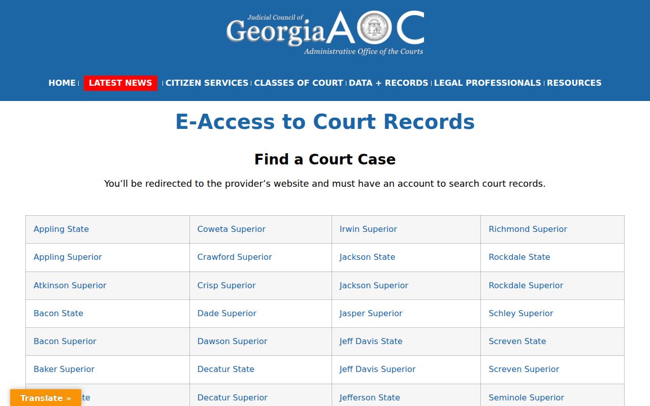 Jackson County case lookup Georgia E-Access directory