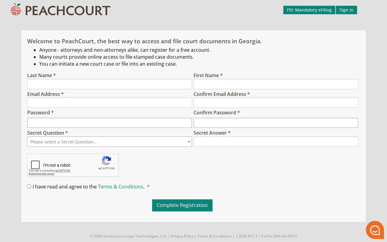 Jackson County case lookup PeachCourt registration fields