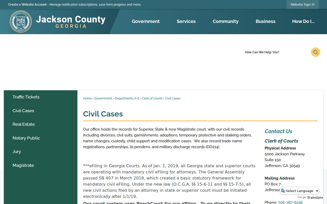Jackson County civil docket filing and access information