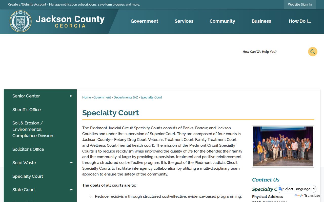 Jackson County criminal docket specialty court information