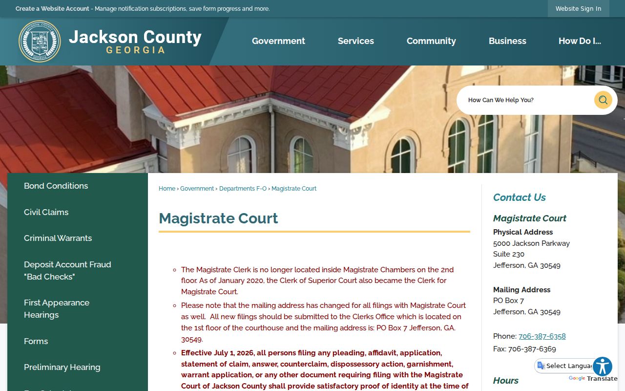 Jackson County court docket source for Magistrate Court filings
