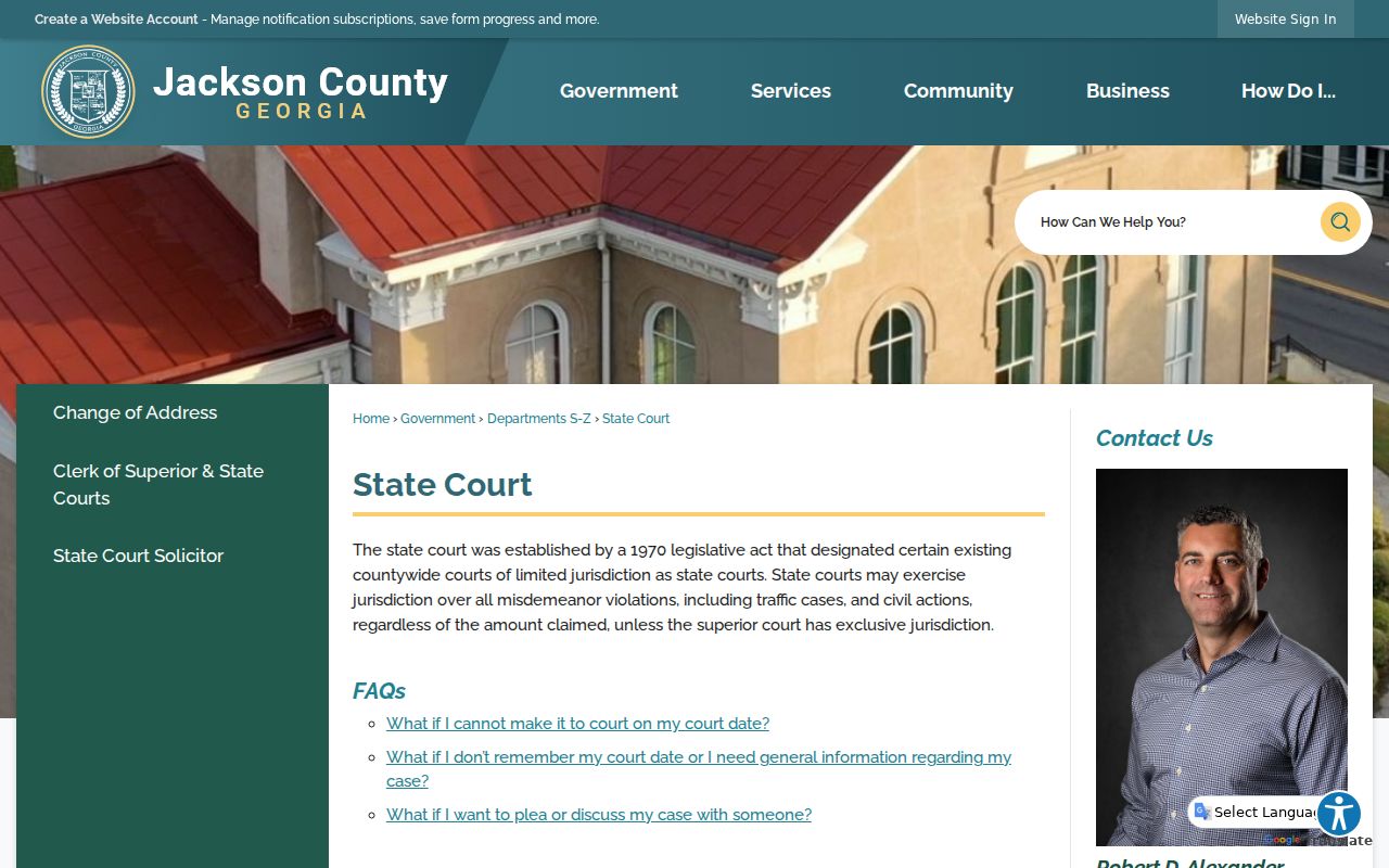 Jackson County court docket and State Court calendar page