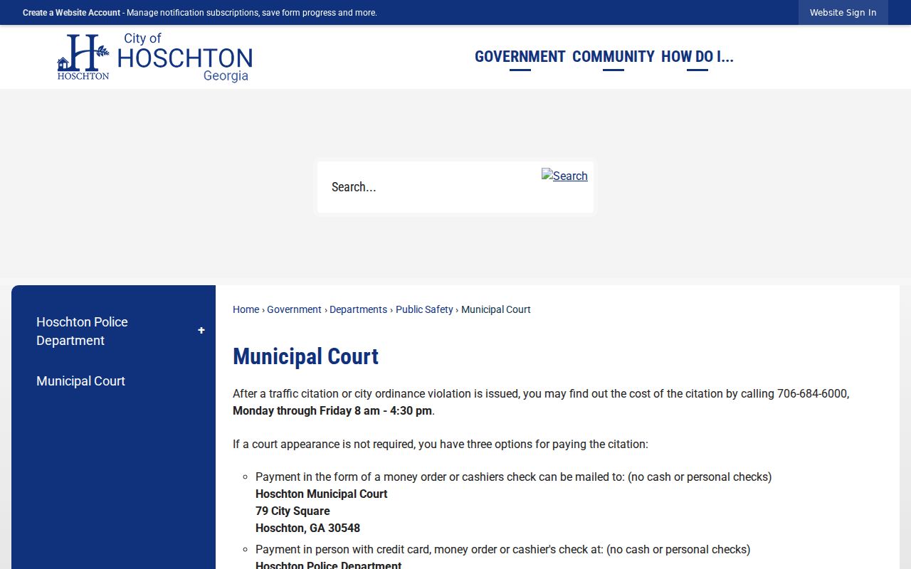 Hoschton docket search municipal court information